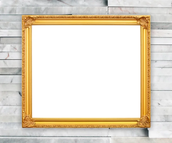 Golden frame on modern marble wall — Stock Photo, Image