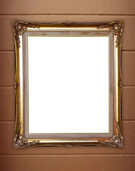 Golden frame on whtie cement wall background — Stock Photo, Image
