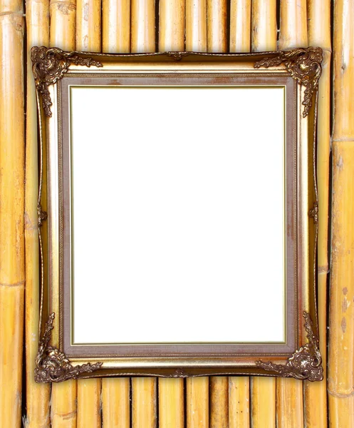 Gouden frame op kleurrijke bamboe muur achtergrond — Stockfoto