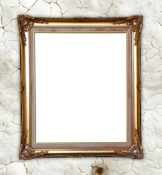 Gouden frame op whtie cement muur achtergrond — Stockfoto