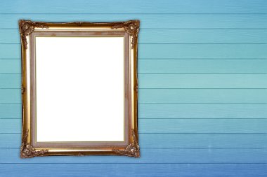 ahşap duvar boş altın çerçeve 