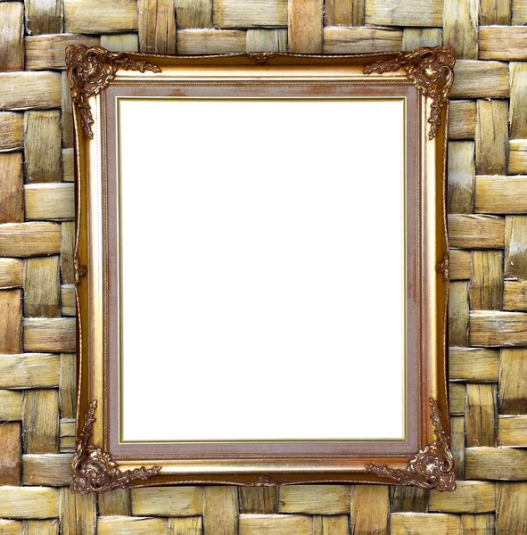 Gouden frame op bamboe textuur achtergrond — Stockfoto