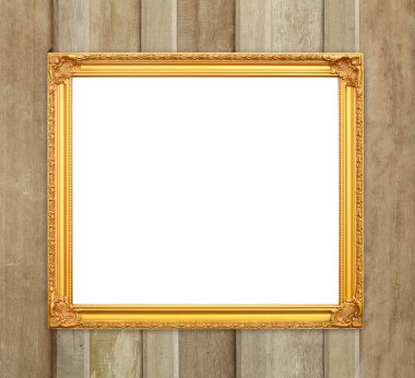 ahşap duvar boş altın çerçeve