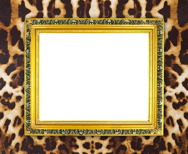 Marco dorado en blanco con textura de leopardo —  Fotos de Stock