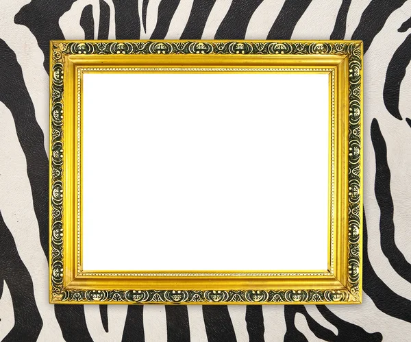 Blank golden frame  with zebra texture — Stock Photo, Image
