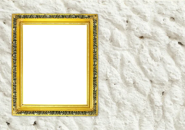 Moldura dourada em branco na parede de cimento — Fotografia de Stock