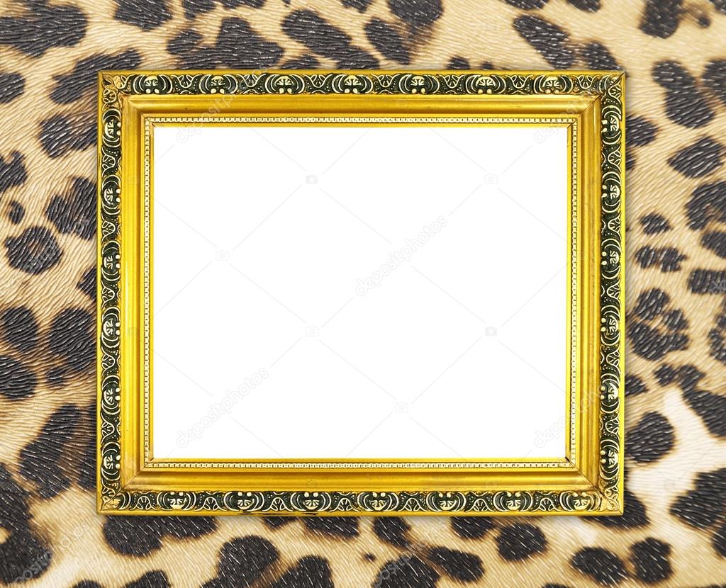 blank golden frame with leopard texture 