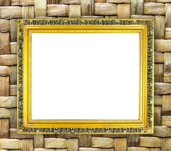 Marco dorado en blanco en textura de bambú —  Fotos de Stock