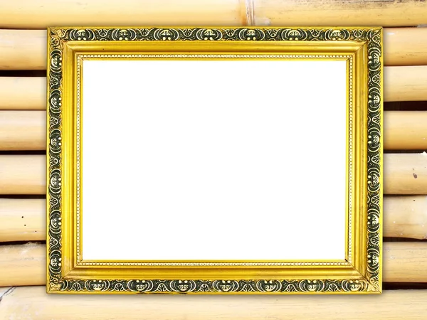 Blank golden frame on bamboo wall — Stock Photo, Image
