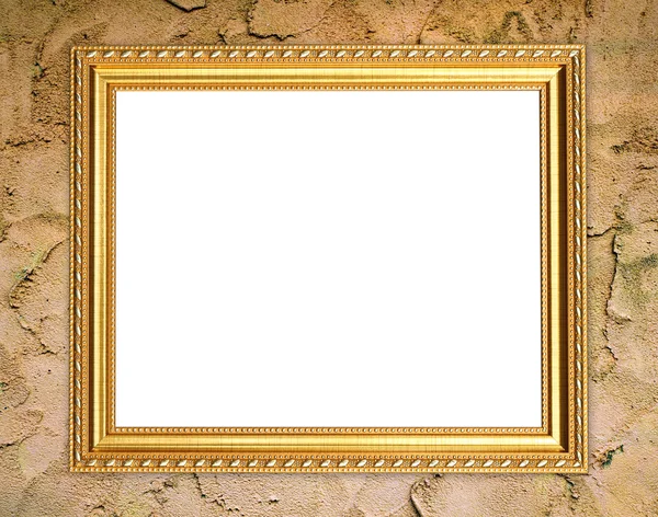 セメントの壁に空白のゴールデン フレーム — ストック写真
