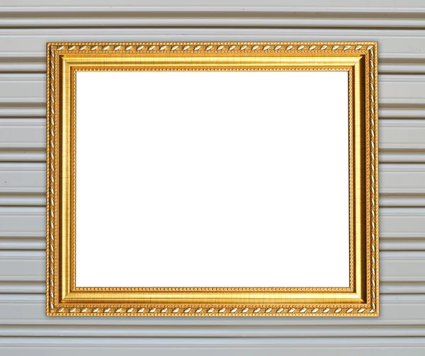 Blank golden frame on metal wall — Stock Photo, Image