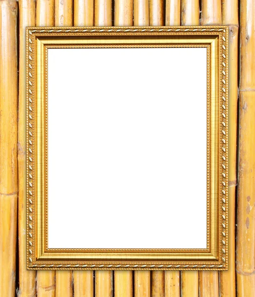 カラフルな竹の壁に空白のゴールデン フレーム — ストック写真