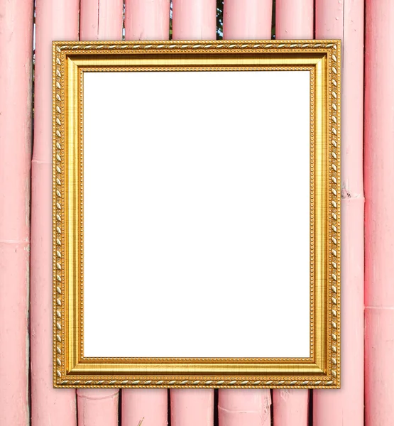 Blank golden frame on colorful bamboo wall — Stock Photo, Image