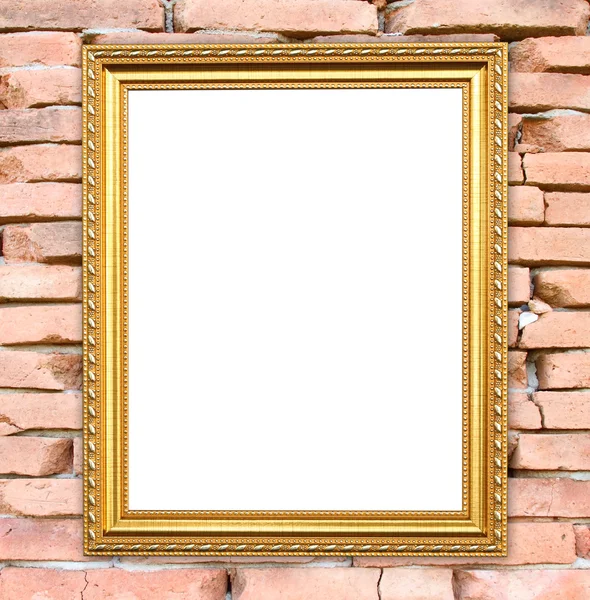 Lege gouden frame op stenen muur — Stockfoto