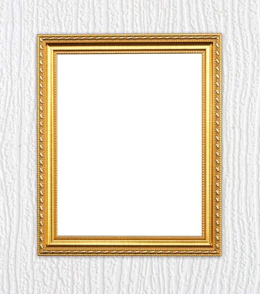 Blank golden frame on wood wall — Stock Photo, Image