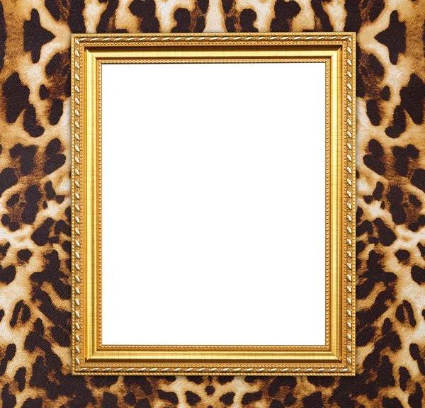 Leerer goldener Rahmen mit Leopardenstruktur — Stockfoto