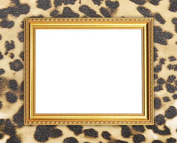 Leerer goldener Rahmen mit Leopardenstruktur — Stockfoto