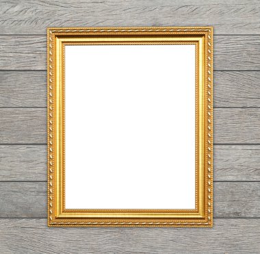 ahşap duvar boş altın çerçeve