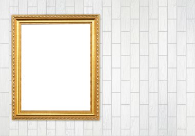 tuğla duvarın üzerinde boş altın çerçeve 