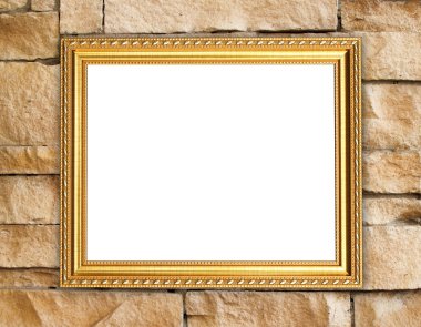 tuğla duvarın üzerinde boş altın çerçeve 