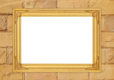 tuğla duvarın üzerinde boş altın çerçeve 