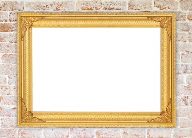 tuğla duvarın üzerinde boş altın çerçeve 