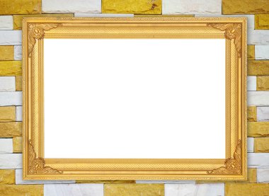 tuğla duvarın üzerinde boş altın çerçeve 