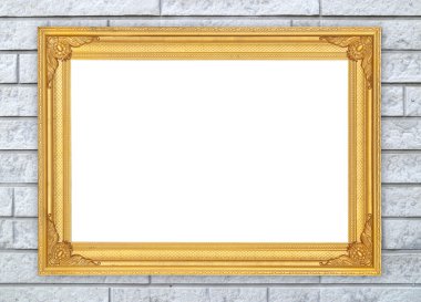 tuğla duvarın üzerinde boş altın çerçeve 