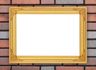 tuğla duvarın üzerinde boş altın çerçeve 
