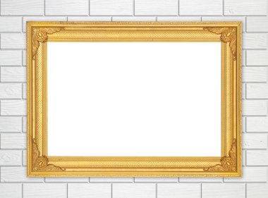 tuğla duvarın üzerinde boş altın çerçeve 