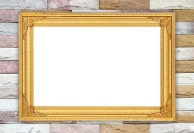 tuğla duvarın üzerinde boş altın çerçeve 