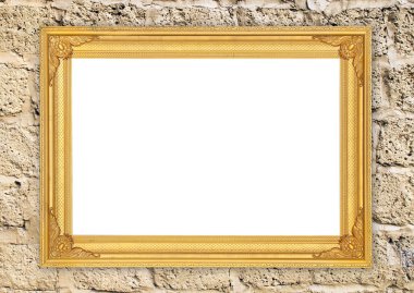 tuğla duvarın üzerinde boş altın çerçeve 
