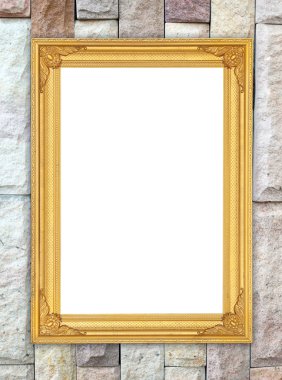 tuğla duvarın üzerinde boş altın çerçeve 
