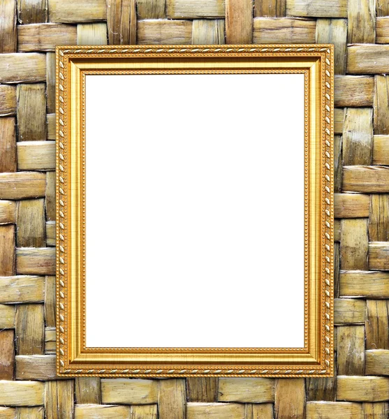 Blank golden frame on bamboo texture — Stock Photo, Image