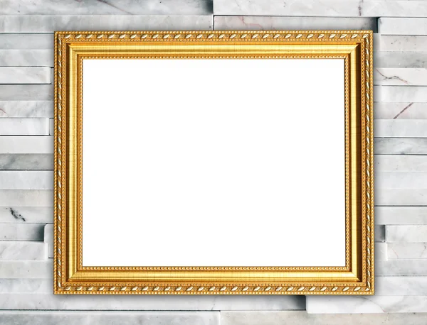 Golden frame on modern marble wall — Stock Photo, Image