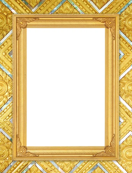 Blank golden frame on Thai style buddha wall — Stock Photo, Image