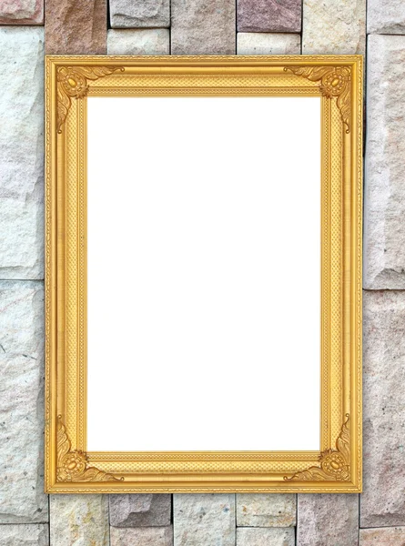 tuğla duvarın üzerinde boş altın çerçeve 
