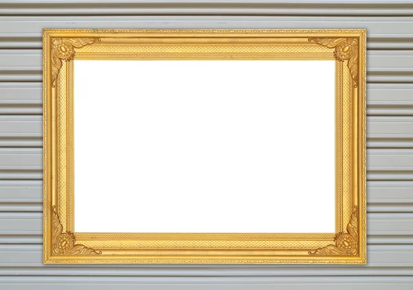 Blank golden frame on metal wall — Stock Photo, Image