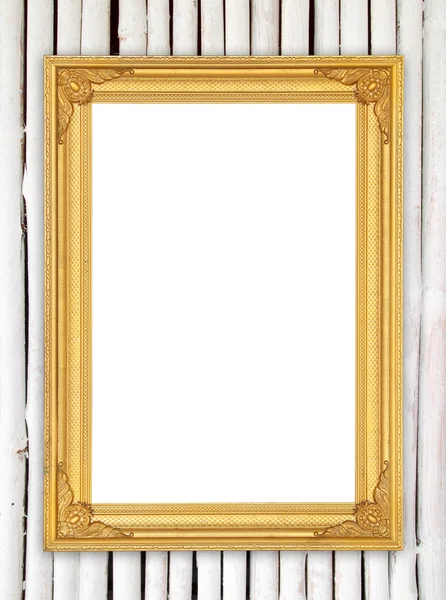 Lege gouden frame op kleurrijke bamboe muur — Stockfoto