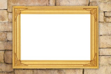 tuğla duvarın üzerinde boş altın çerçeve 