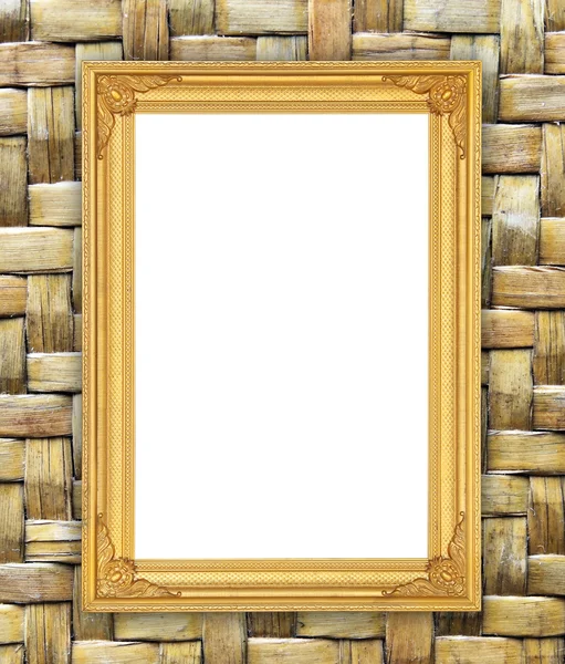 Blank golden frame on bamboo texture — Stock Photo, Image