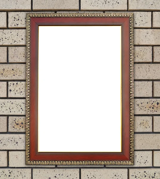 Wood frame on brick stone wall — Stock Photo, Image