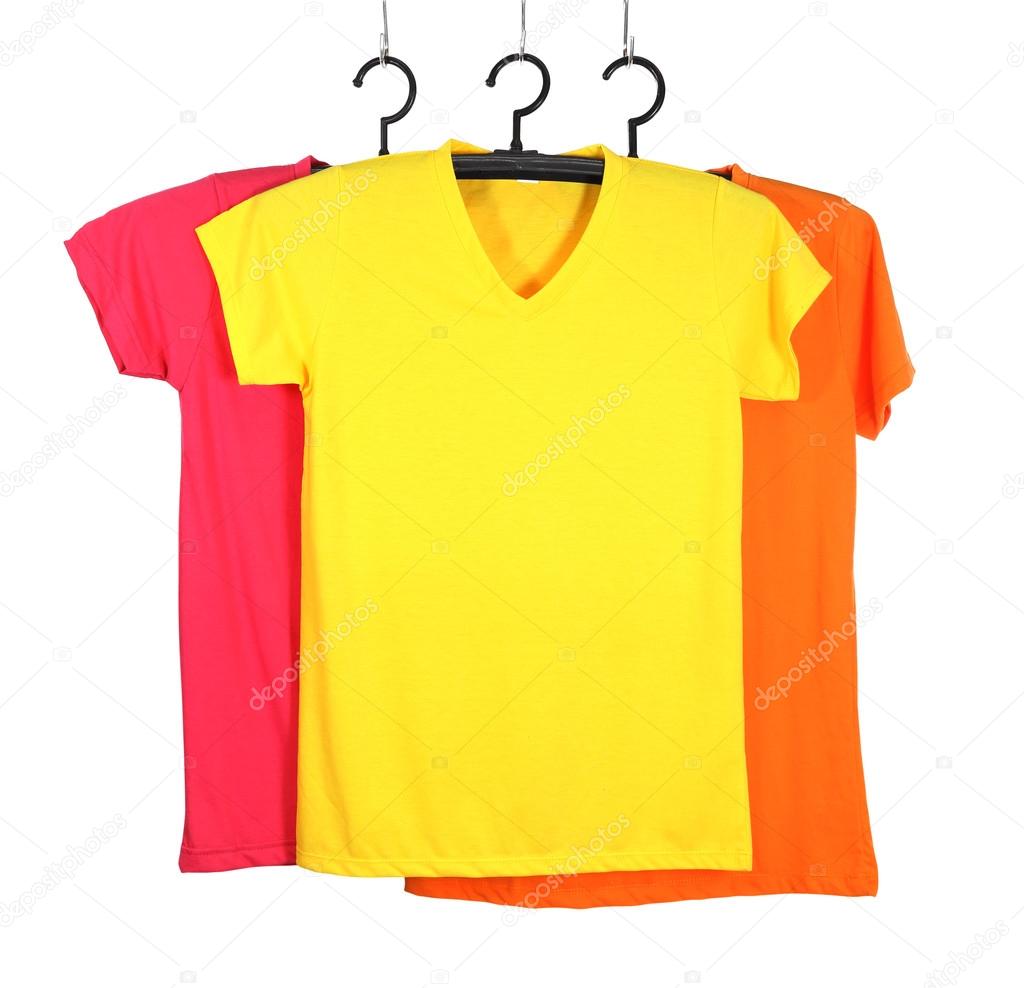 three t-shirt template on hange isolated on white