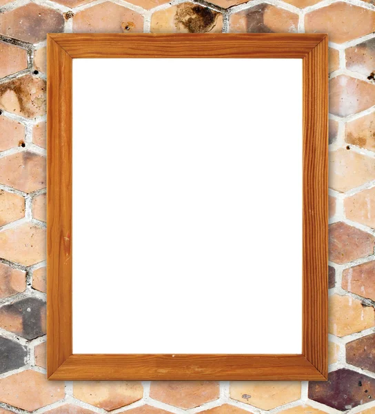 Marco de madera en la pared de arcilla hexagonal — Foto de Stock