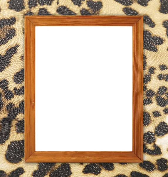 Leeg frame van hout op leopard textuur — Stockfoto