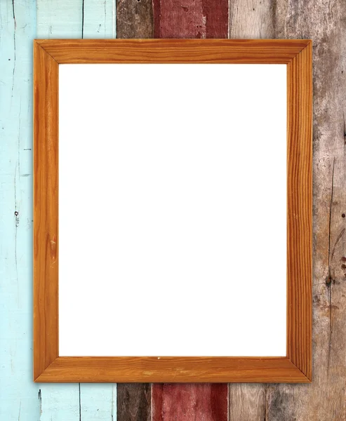 Leeg frame van hout op houten muur — Stockfoto