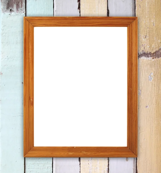 Leeg frame van hout op houten muur — Stockfoto