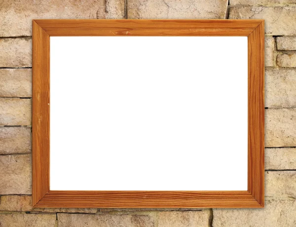 Leeg frame van hout op stenen muur — Stockfoto