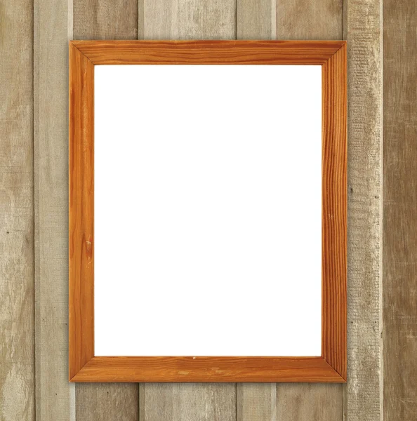 Пустая деревянная рама на деревянной стене — стоковое фото