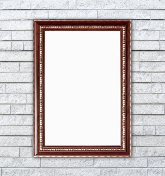 Leeg frame van hout op stenen muur — Stockfoto